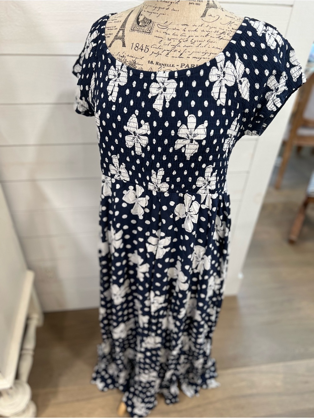 loralette Navy Blue and White Floral Maxi Dress